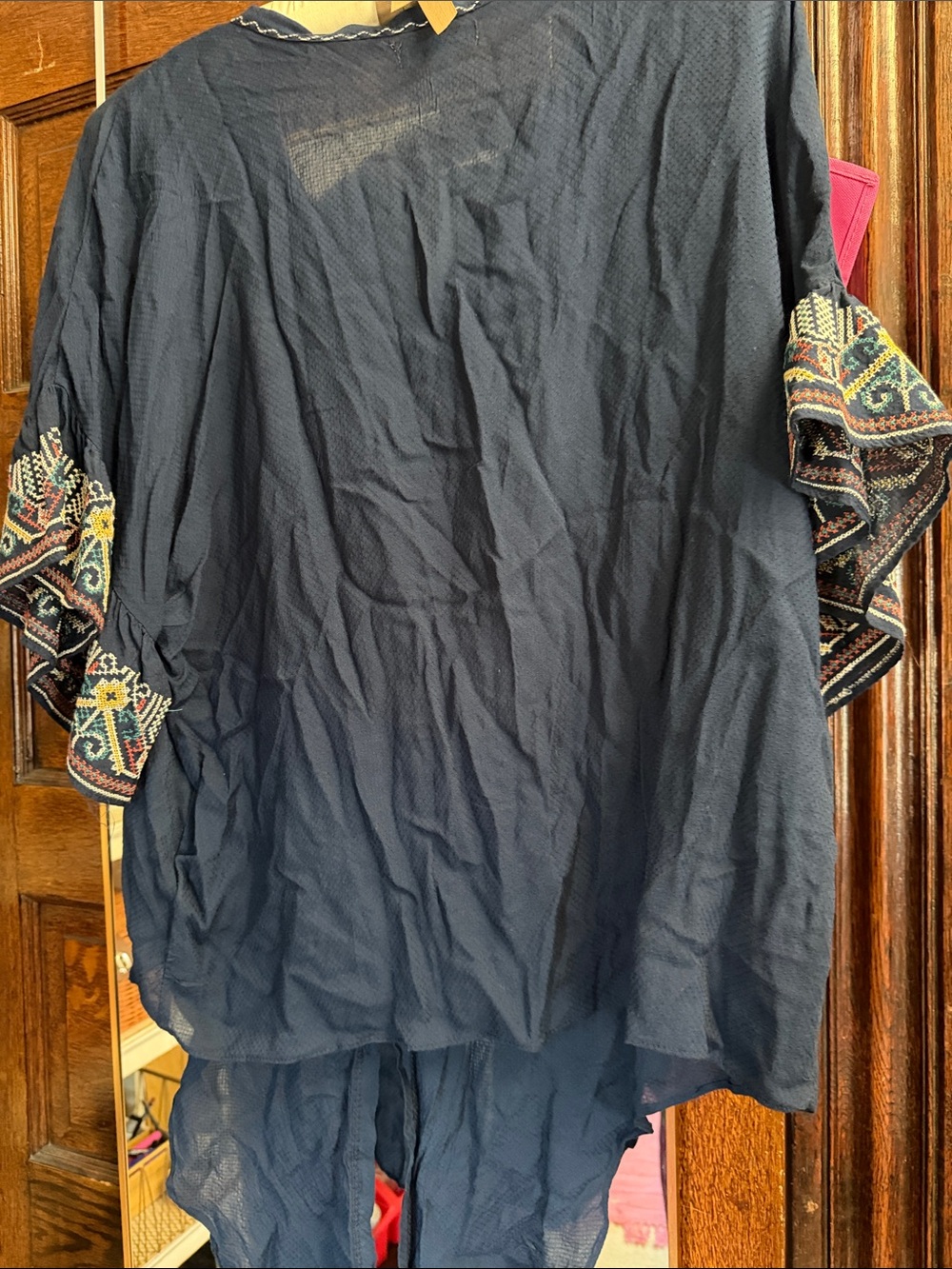 Max Studio Navy Embroidered V-Neck Tunic - Picture 4 of 4